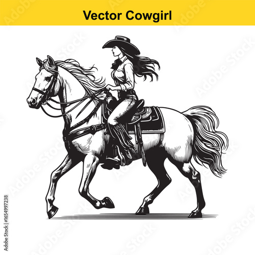 A Cowgirl Vector line art.	