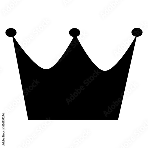 Black crown icon with three points on top isolated on white background suitable for royal themed designs