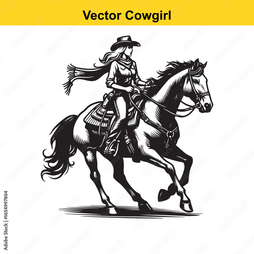 Fototapeta premium A Cowgirl Vector line art. 