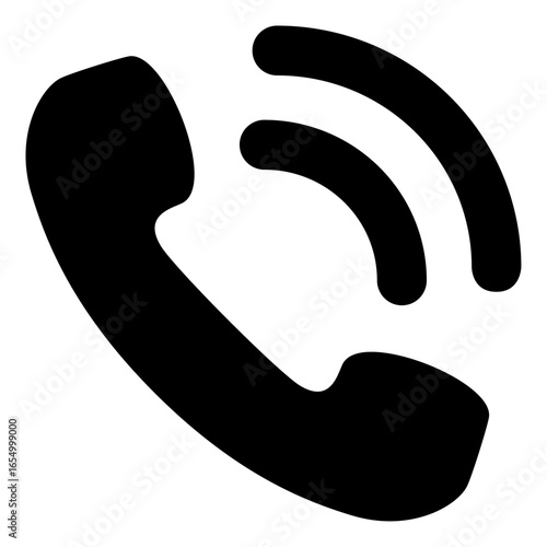 Black telephone icon with incoming call signal isolated on white background