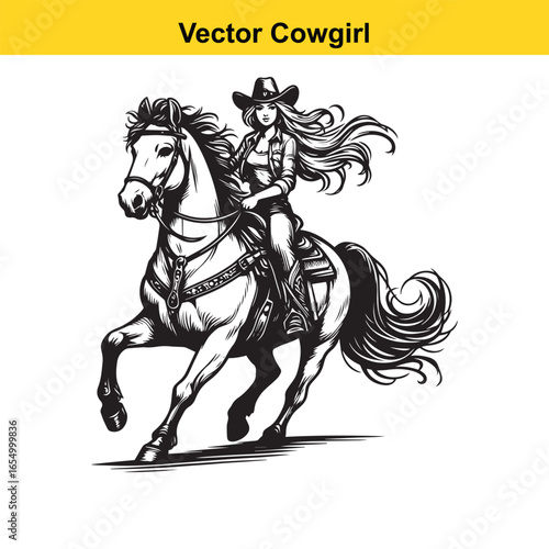 A Cowgirl Vector line art.	
