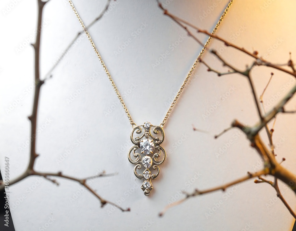 Fototapeta premium Delicate gold necklace with diamonds