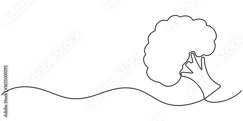 Continuous single drawn one line broccoli vegetables hand-drawn picture silhouette. Line art. Doodle, one continuous single line of green broccoli isolated on white background. 