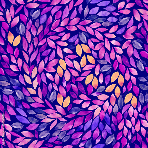 Obraz na plátně Watercolor Leaves Seamless Pattern, Organic Autumn Foliage Repeat, Hand-painted