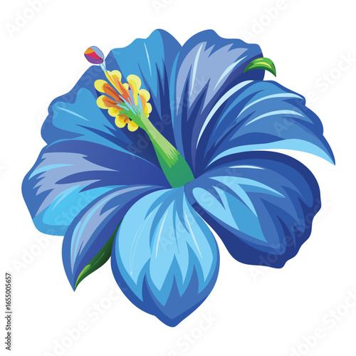 Vibrant Blue Hibiscus Flower Illustration Tropical Floral Design Element