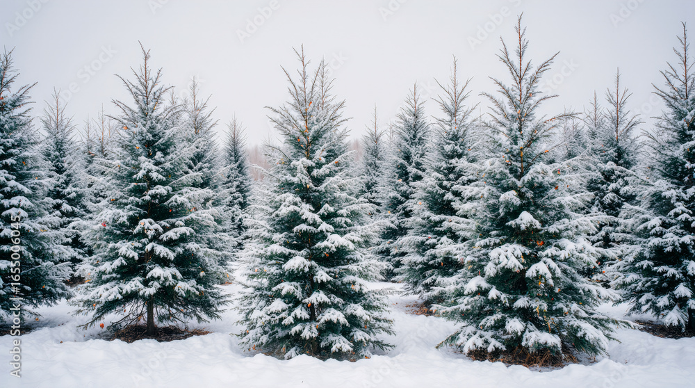 Naklejka premium Snowy Christmas Tree Farm