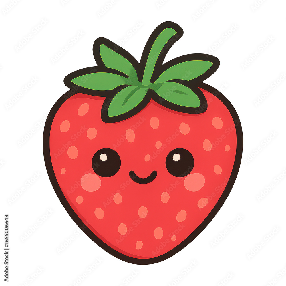 Obraz premium PNG Cute smiling strawberry illustration.