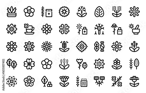 Herbs icons. Pixel perfect 32x32px. Medicinal plants. Tea.