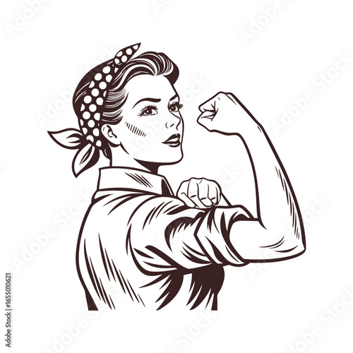 vintage illustration of a woman flexing biceps