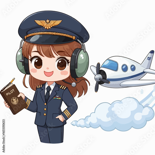 vector illustration cartoon of female pilot