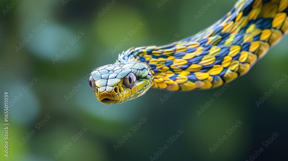 Fototapeta premium Close-up of a vibrant snake with intricate scales.