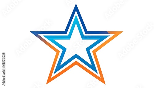 A vibrant, multi-layered star graphic with a gradient of blue and orange lines, set against a plain white background, showcasing a modern design aesthetic.