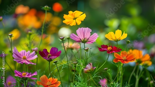 Beautiful cosmos flowers blooming in garden