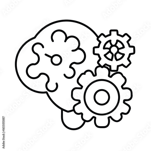 Outline of a brain with gears and cogs mind mechanism