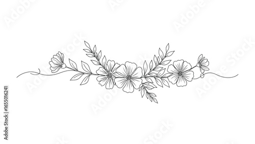 Floral Elegance: A delicate floral design of elegant hand-drawn blossoms, stems, and leaves, perfect for adding a touch of refinement to any creative project.