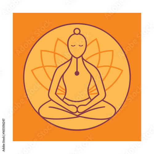 Person meditating in lotus pose with lotus flower symbol
