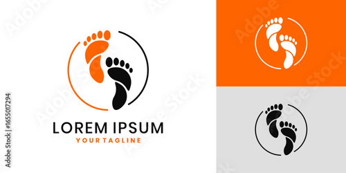 Footprint logo design with black and orange feet in a circle
