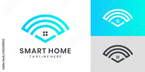 Smart home logo design with wifi and home icons