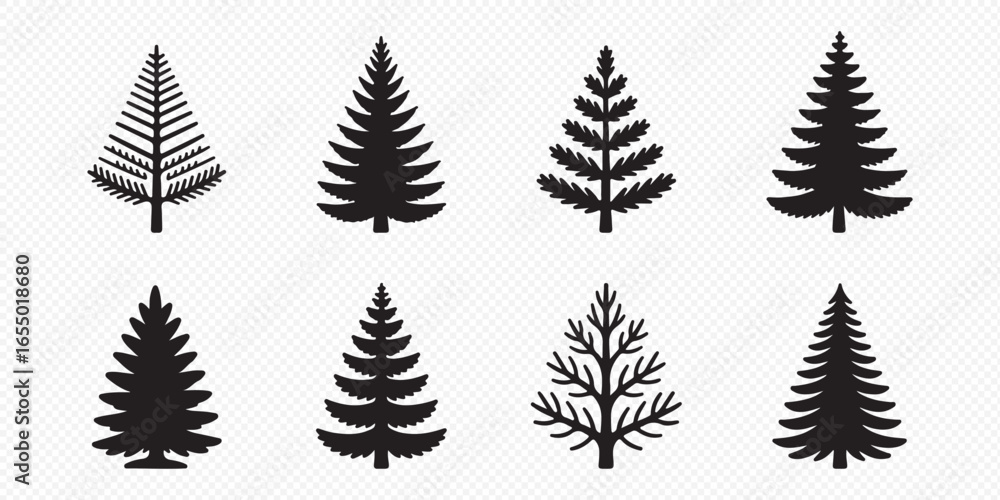 Obraz premium set of christmas tree, spruce, pine tree silhouette design vector isolated