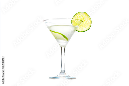 a martini glass with a lime slice on the rim