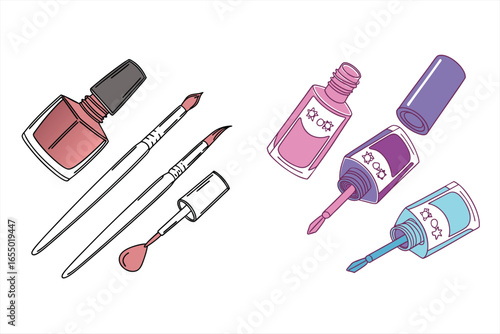 Nail polish bottles and brushes illustration
