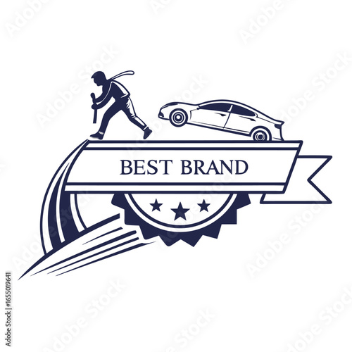 Best brand logo with car and worker illustration