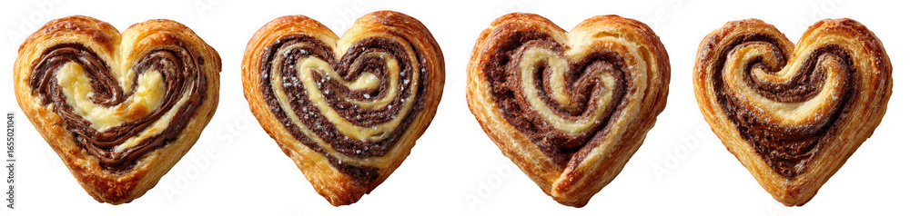 Fototapeta premium Four heartshaped cookies with chocolate filling isolated on transparent background