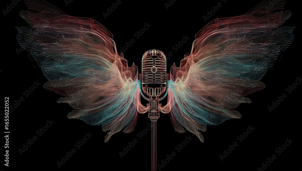 Fototapeta premium Abstract microphone with ethereal wings
