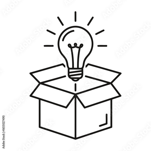 Thinking Outside the Box Line Art Icon – Creative Idea and Innovation Vector