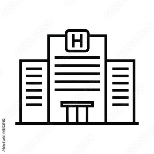 Hospital Building Icon – Outline Vector Medical Center Illustration