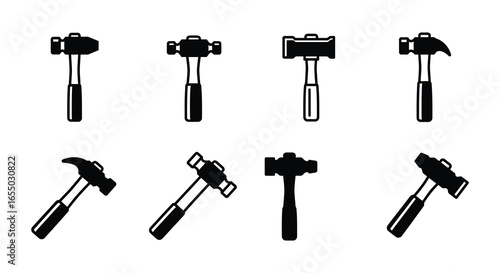 Collection of various hammers in different styles and angles