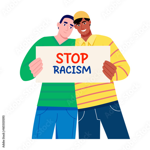 A flat style illustration showing stop racism