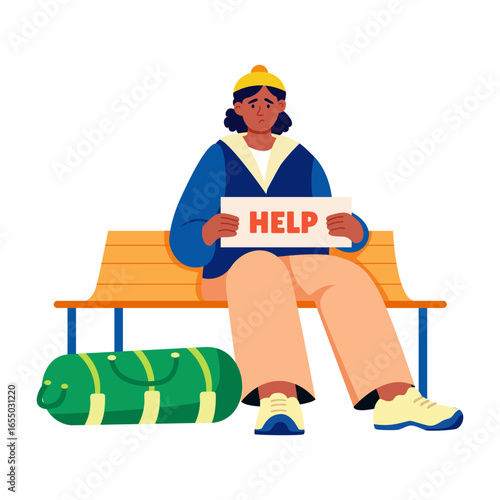 A flat style illustration depicting homeless