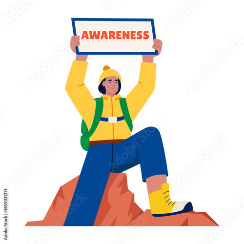 A flat style illustration depicting hiker