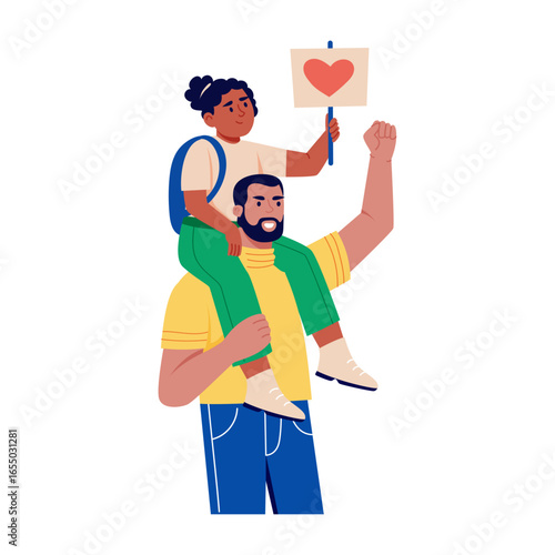 A flat style illustration depicting father love
