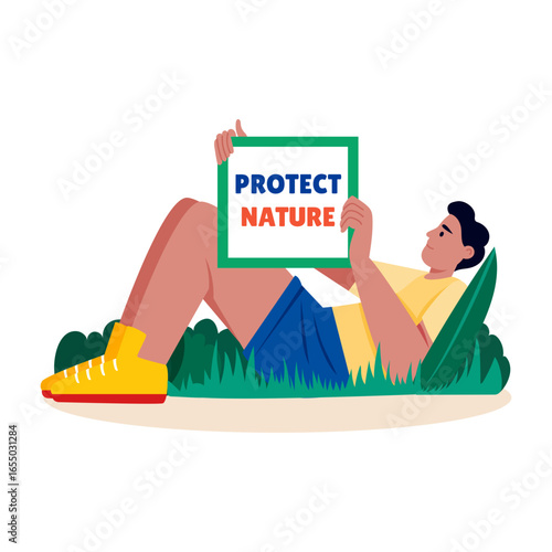 A flat style illustration showing protect nature