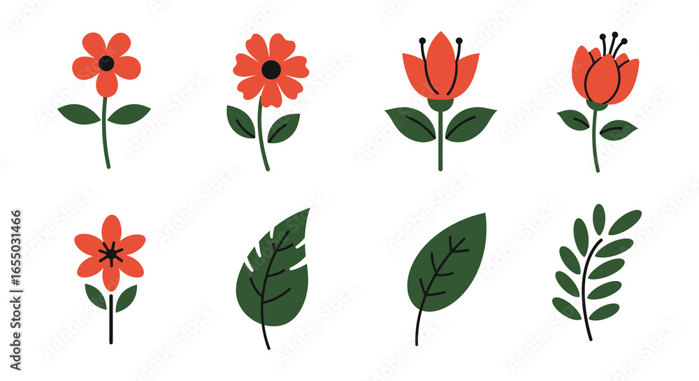 Obraz premium A collection of colorful flowers and leaves on white background