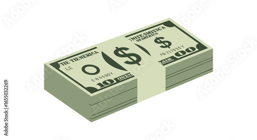 A stack of american dollars cash money on a white background