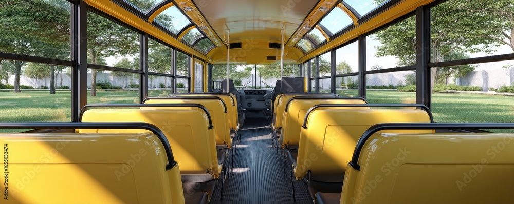 Fototapeta premium Interior view of a yellow school bus
