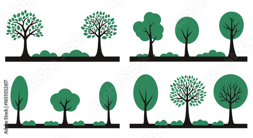 A collection of different green trees in various shapes and sizes