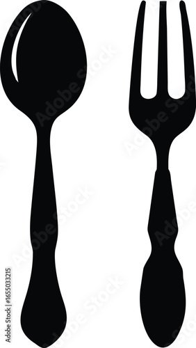 Black Silhouettes of a Spoon and Fork on a White Background cutlery silverware