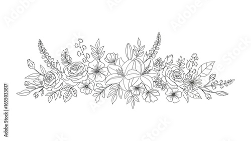 Floral Flourish: A delicate, hand-drawn line art illustration of various blossoms, each stem a testament to nature's artistry.