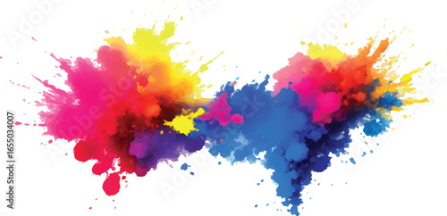 Abstract Holi Color Explosion – Isolated Bright Rainbow Powder Splash on White for Vibrant Festival Graphics
