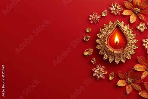 minimalistic design Diwali, Deepavali or Dipavali the festival of lights india with gold diya patterned