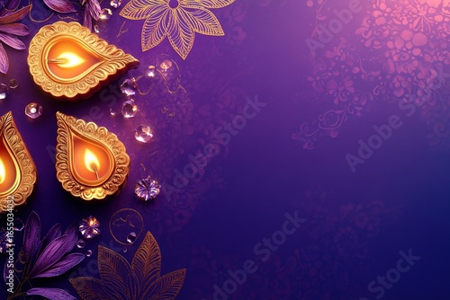 minimalistic design Diwali, Deepavali or Dipavali the festival of lights india with gold diya patterned