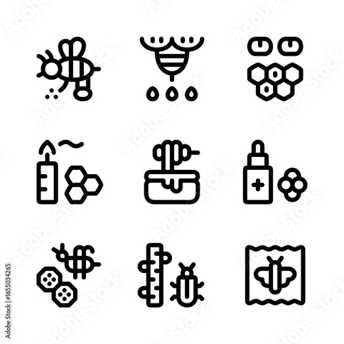 Products of insect activity icons. Pixel perfect 32x32px.