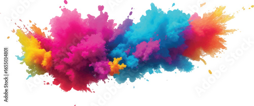  Holi Festival Paint Burst – Colorful Powder Explosion with Rainbow Pigment on Clean White Isolated Background
