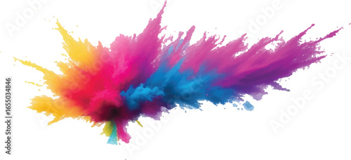  Holi Festival Paint Burst – Colorful Powder Explosion with Rainbow Pigment on Clean White Isolated Background
