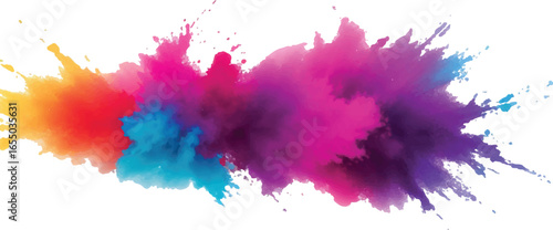 Rainbow Holi Color Explosion – Paint Powder Splash on White Background for Bright Festival Art and Design
