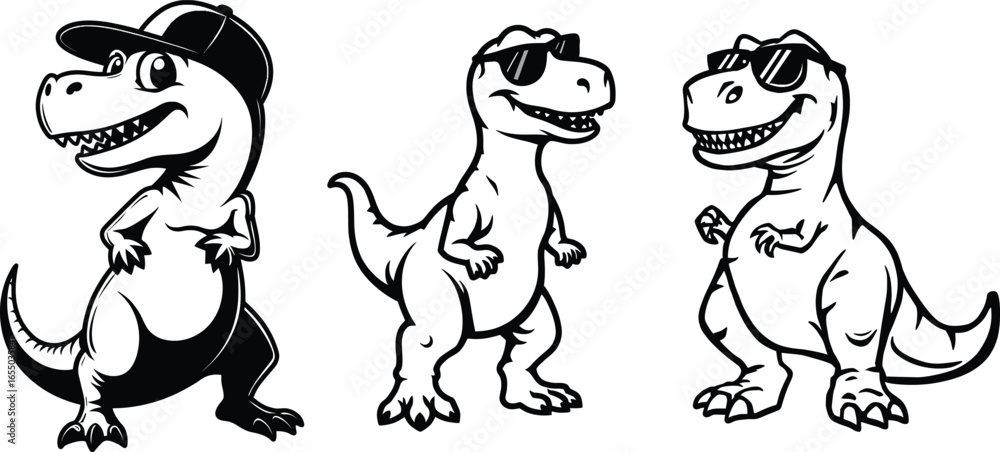 Obraz premium Cool dinosaur wearing sunglasses, trendy cartoon T Rex character